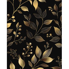 Black Gold Wallpaper Peel and Stick Dark Golden Leaf Floral Contact Paper Waterproof Self-Adhesive Vintage Retro Leaves Wall Paper for Bedroom Living Room Countertop Desk Cabinets Decor 17.4" x 118"