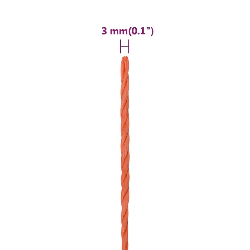 vidaXL Braided Polypropylene Work Rope – 50m Orange Poly Cord