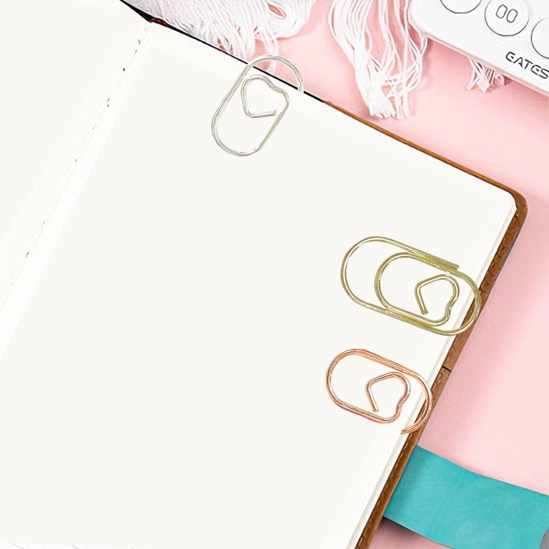 GUTE Heart Paper Clips 210Pcs 3 Colors Stainless Steel Office