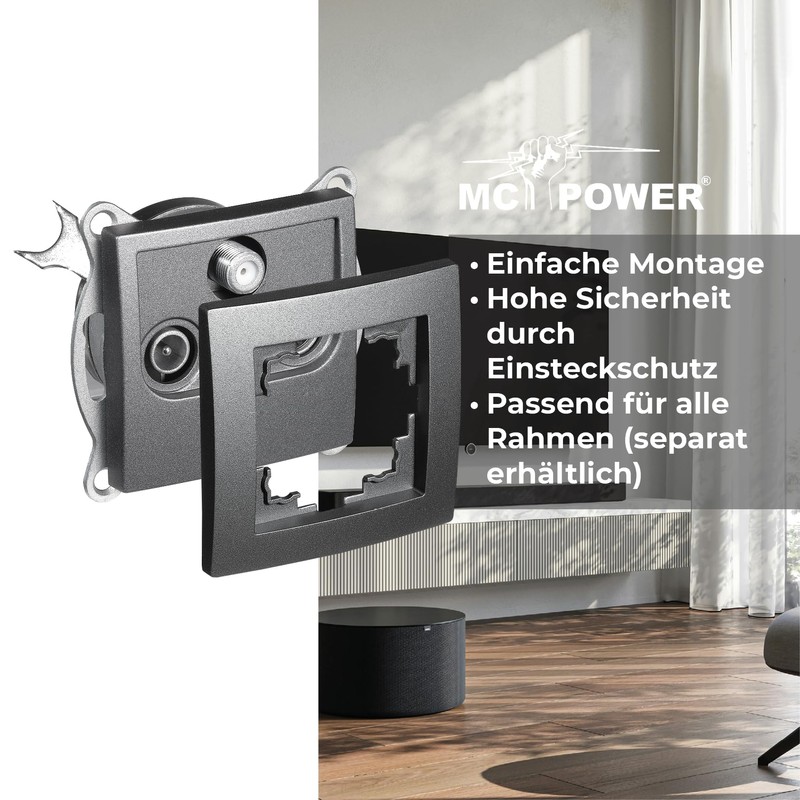 McPower Flair Aerial Socket, TV, Radio & Sat, Flush-Mounted, Screw