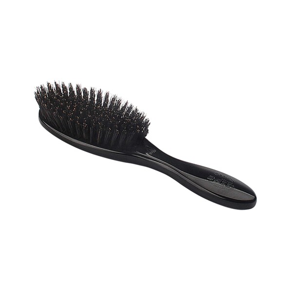 Bass Brushes | Shine & Condition Hair Brush | Pure Natural Bristle FIRM | High Polish Acrylic Handle | Full Oval | Jet Black Finish | Model 876S - JTB