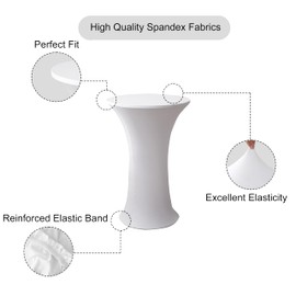 Viiamacki 24x43 Inch Round Spandex Cocktail Tablecloth, White Elastic Fitted Highboy Bar Table Cloth, High Top Circular Base Adjustable Pub Table Cover for Wedding Pool Party Anniversary