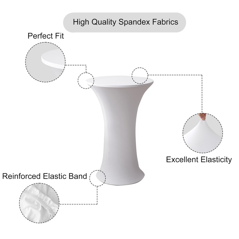 Viiamacki 24x43 Inch Round Spandex Cocktail Tablecloth, White Elastic Fitted