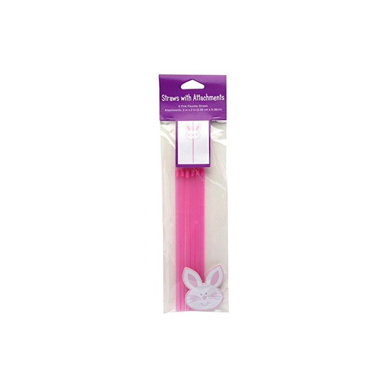 Creative Converting 6 Count Straw with Attachments, Bunny Face