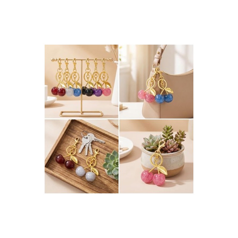 12 Pcs Glitter Cherry Bag Charm Set - Stylish Keychain
