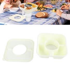 Estink Snack Bowl with Cover, Tumbler Snack Bowl with Lid Beige Rectangle 3 Compartments Reusable Snack Tray Silicone Food Containers Box Fit for 40 oz cup, 8.07x2.76in