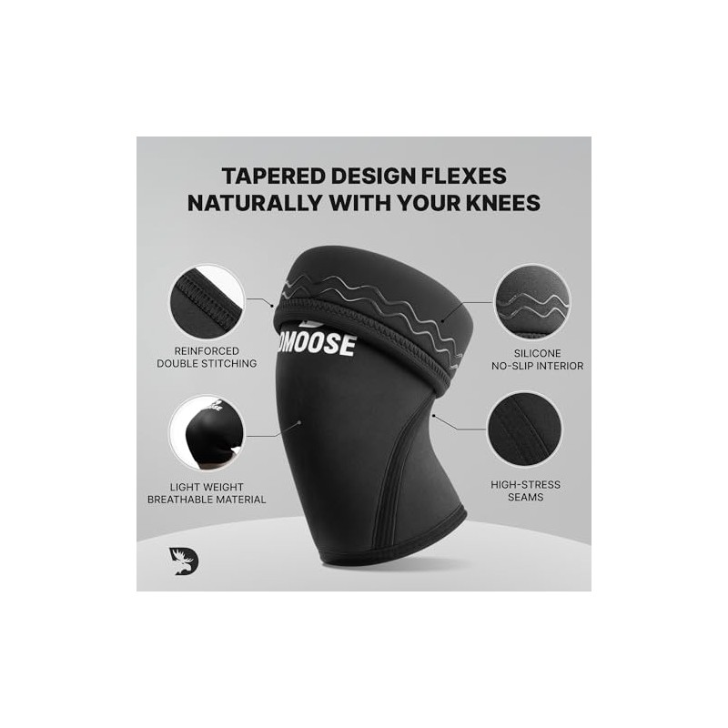 DMoose Fitness Knee Sleeves for Weightlifting with 2 Straps &