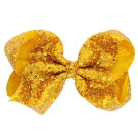 Xansema Hair Bows for Girls - 8 Inches Sequins Large Alligator Clips, Barrettes, and Accessories for Women and Kids (Yellow)