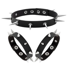 Manfnee Punk Gothic Bracelet Spike Rivet Cuff Bangle Metal Studded Bracelet Choker Adjustable, 24 cm, Leather