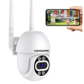 Topodome WiFi Camera for Indoor and Outdoor Use - 1080P PTZ Surveillance Camera with 940nm Invisible Infrared Night Vision, Two-Way Audio, Automatic Tracking, Person Detection, TF Card & Cloud
