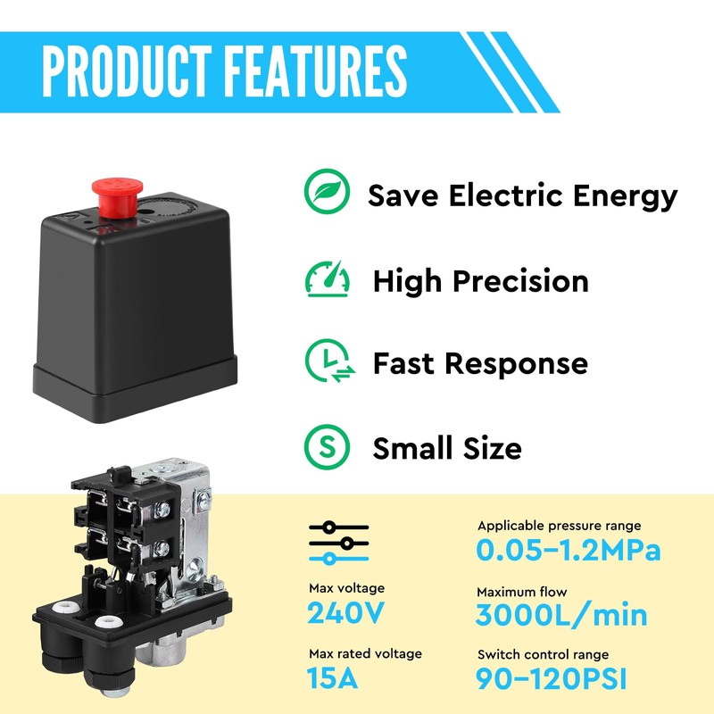 SWAWIS 240 V Pressure Switch Compressor Pressure Regulator for Air