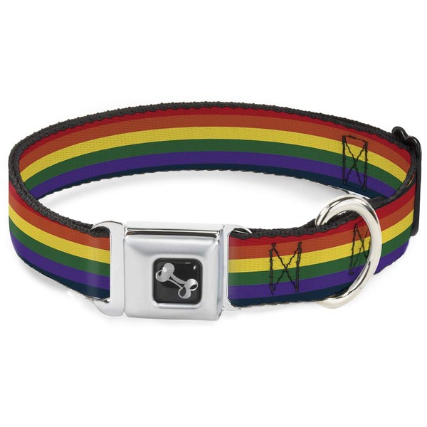 Buckle-Down Seatbelt Buckle Dog Collar - Rainbow - 1" Wide - Fits 15-26" Neck - Large
