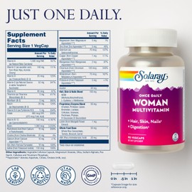 SOLARAY Once Daily Woman Multivitamin with Iron, Cellular Energy, Digestion, Red Blood Cell Support, Multivitamin for Women w/Vitamin D, Vitamin B12, Prenatal Vitamins Support w/Folic Acid, 90 Serv
