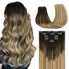 MAXITA Clip in Hair Extensions Real Human Hair,80g 5pcs Dark