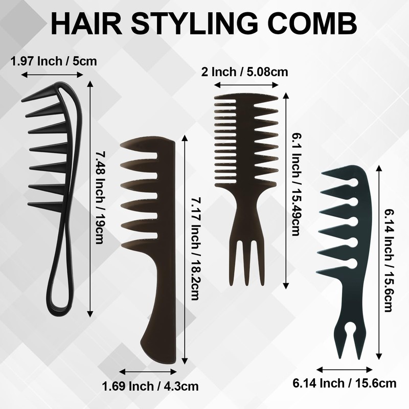 Qjaiune 4-Piece Hair Styling Comb Set, Texture and Wide Tooth,