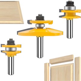 TAIWAIN Router Bit Wood Cutter 1/2-Inch Shank 3PCS, Bevel Raised Panel Woodworking Wood Cutter, Wood Carbide Groove Tongue Milling Tool, Cabinet Door Rail and Stile Router Bits(Hypotenuse)