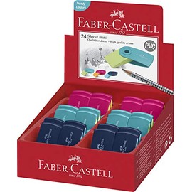 Faber Castell Rubber Mini Sleeve Closable Display 24 Pieces Erasers, Multicoloured, 9555684679765