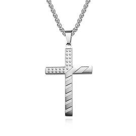 Tanyoyo Cross Necklace Stainless Steel American Flag Pendant Chain for Men Wome (22in, Silver)