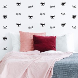 Set Of 35 Vinyl Wall Art Decals - Eyes Pattern - 2" To 3.5" Each - Modern Trendy Urban Home Living Room Bedroom Apartment Decor - Cool Office Work Nursery Playroom Stickers (2" to 3.5" each, Black)