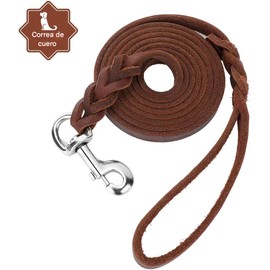 YOUTHINK Correa de cuero para perro, correa de entrenamiento deslizante de 7 pies con cierre de metal, correa de cuerda resistente con cómodo mango trenzado