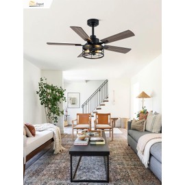 Bella Depot 46" Farmhouse Ceiling Fan with Light Caged Chandelier Fan with Remote Vintage Rustic Indoor Fandelier with Silent Motor for Dining Living Room Bedroom, (bulbs not included)