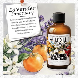 HIQILI Lavender Sanctuary Fragrance Oil for Diffuser, Candle & Soap & Perfume Making, for Hotel and Home, Essential Oil, Long-Lasting Aroma - 1fl oz