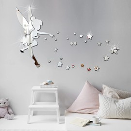 Dreamark 3D Wall Stickers Removable Fairy Girl and Star DIY Silver Wall Stickers for Home Decoration