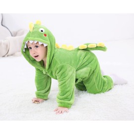 LOLANTA Dinosaur Costume Toddler Boy Flannel Hoodie Onesie (Dark Green, 4-6 Years)