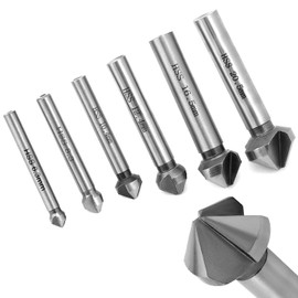 QWORK® Countersink 90° 6.3-20.5 mm HSS Steel Countersink Drill Bit for Wood, Metal, Plastic, Pack of 6