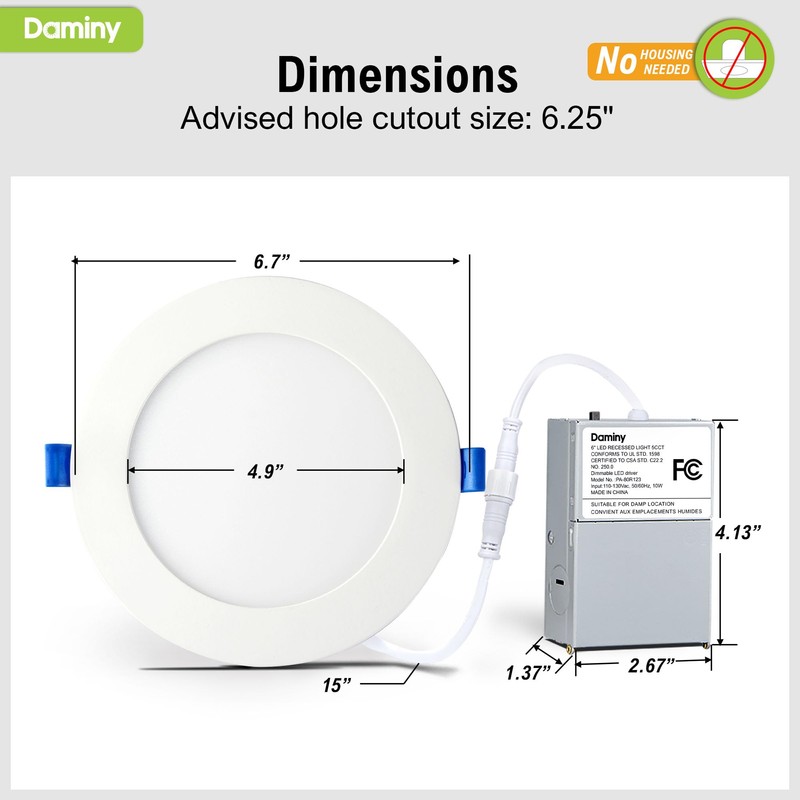 DAMINY 12 Pack 6 Inch LED Recessed Lighting with Junction