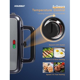 HOUSNAT Sandwich Maker, 3 in 1 Waffle Maker with Removable Plates, 1200W Panini Press with Interchangeable Non-Stick Plates, Indicator Lights, 5-gear Temperature Control (Black)