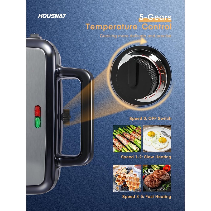 HOUSNAT Sandwich Maker, 3 in 1 Waffle Maker with Removable