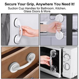 AVIKURA 2 Pack Suction Cup Door Handle for Glass, Bathroom Door, Mirror, Cabinet, Strong Vacuum Removable Suction Cup Door Grab Bar, No Drilling, White