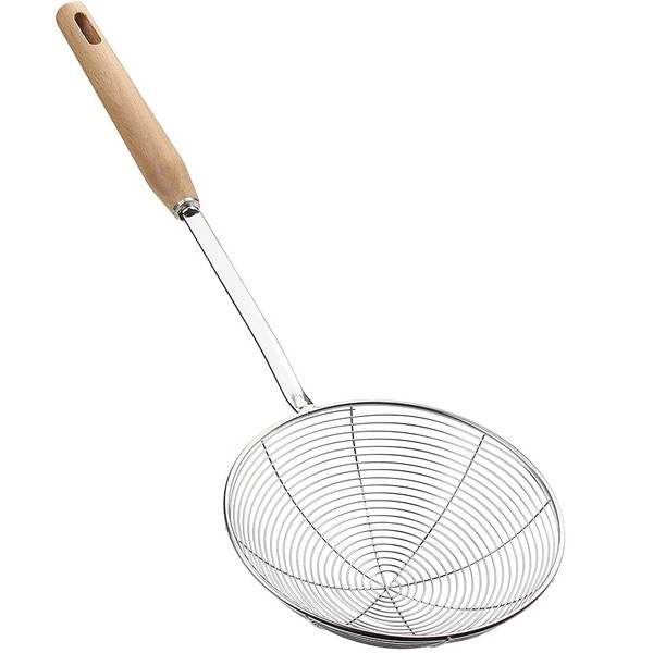 YFWOOD Scatter Fried Squizzard, Carving Colander, Stainless Steel, Wooden Handle, 6.1 inches (15.5 cm) Diameter, Large, Strainer, Cookware, Oil Drainer, Strainer, Soba Fried Food, Kitchen Tool