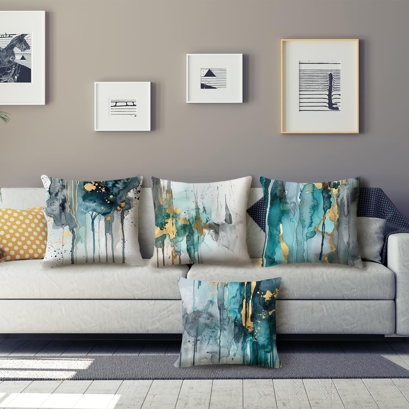 HOSTECCO Turquoise and Grey Cushion Covers 45x45 cm Pack of