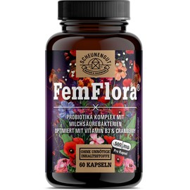 Femflora Culture Complex for Women Intimate Flora Important: 100 billion CFU/g with 7 Lactic Acid Bacteria, Cranberry & Vitamin B3 Gastric Juice Resistant 60 Capsules DE SCHEUNENGUT
