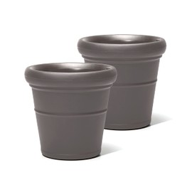 Step2 Claremont Tall Round Planter, Large Planters for Outdoor Plants, Gardening and Flower Pot for Patio or Porch, Efficient Drainage, Durable Plastic, Dark Cedar, 2-Pack