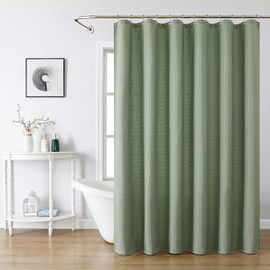 meioro Sage Green Shower Curtain, Waffle Weave 256GSM Heavy Duty Textured Fabric Shower Curtains for Bathroom Hotel Spa, Luxury Weighted Polyester Cloth Bath Curtain Set with 12 Hooks, 36Wx72H