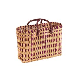 Seagrass Shopping Basket, Braided Bag with Leather Handle, Large with Short Handle, Purple