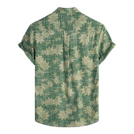 VATPAVE Mens Front Pocket Hawaiian Shirts Casual Floral Shirts Short Sleeve Button Down Beach Tropical Shirts Small Green Leaves Tropical