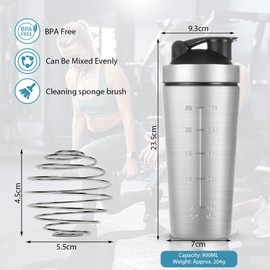 ACWOO Protein Shaker Bottle with Stainless Steel Mixing Ball 900ml, Stainless Steel Protein Shaker Cup, Gym Shaker Bottle, Protein & Supplement Shaker Bottle, Leak Proof Metal Sports Water Bottle