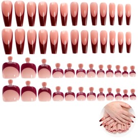 Press On Nails Set, Almond and Square on Nails Set, French Fake Nails Heart Fake Nails Bling Fake Nails, Fake Nails for Nail Art DIY Christmas Gifts