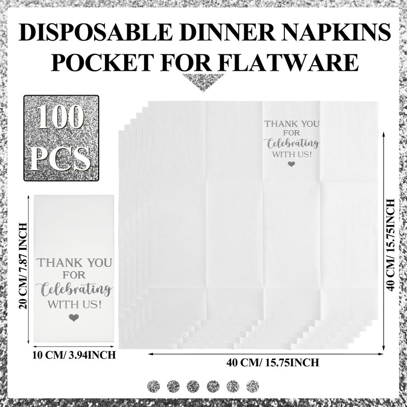 Fuutreo 100 Pcs Wedding Linen Feel Napkins Pocket Disposable Flatware