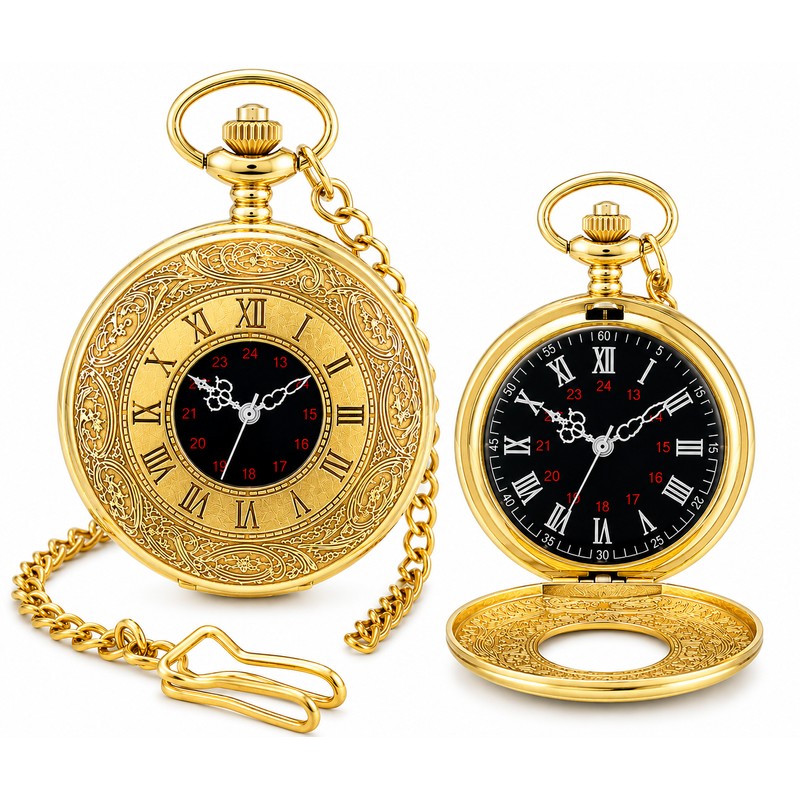 Vintage Roman Numeral Pocket Watch for Men – Engraved Quartz