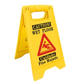 1 PACK Thicken Wet Floor Sign，16.6in Caution Wet Floor Sign,Yellow Double-Sided Folding A-Shaped Frame Design, Bilingual Caution Message,Suitable for subway，airports, hotels, schools, etc