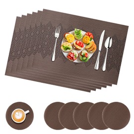 Place Mats for Table Sets 6 GIOVARA Christmas Table Mats 45 * 30 cm, Heat Resistant Dining Table Mats, Table Mats PVC Dual-Sided Washable, Non-Slip for Kitchen Home Restaurant (Dark Brown)