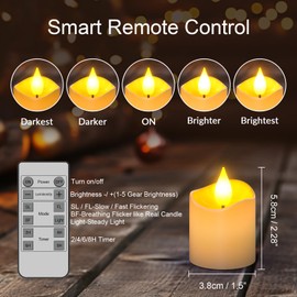 SoulBay 6pcs LED Candles Rechargeable with Remote, 1.5" D x 2.28" H Flameless Flickering Fake Battery Candles with Timer, No Battery Needed, White Electric Small Votives for Lantern Table Home Decor