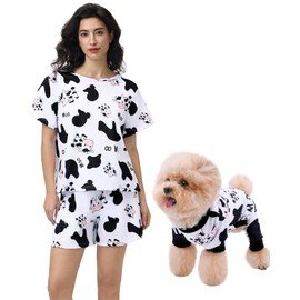 XPUDAC Matching Dog and Owner Clothes Womens Pajama Set Loungewear Short Sleeve Tee and Shorts, Owner and Pet Pajamas Are Sold Separately, L Black