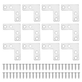 PATIKIL Flat Mending Plate 1.6"x0.6", 10 Pcs Stainless Steel L-Shape Flat Bracket for Shelves Corner Braces Brackets Metal Fixing Joining Plates for Wood Furniture Cabinet Frame Repair