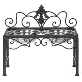 Elevated Dog Bowls for Medium Dogs, Raised Dog Bowl with Double Stainless Steel Bowls for Food and Water, Matte Black Tall Dog Bowl with Metal Stand, Perfect for Medium Large Dogs and Pets - Height 9"